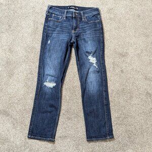 HOLLISTER Boyfriend Straight, Dark Wash Whisker, Distressed Jeans; Size 0